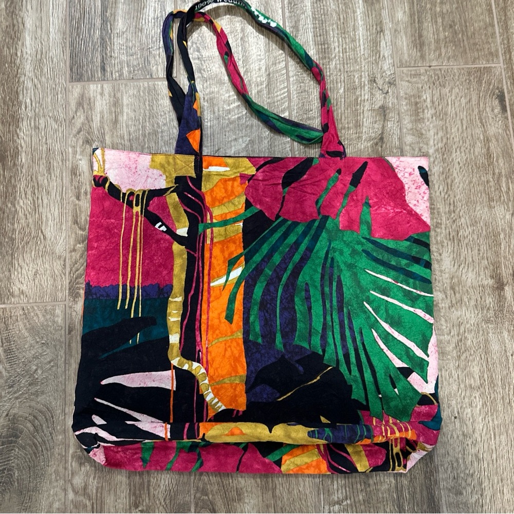 Jams World Pink and Green Tropical Tote Bag